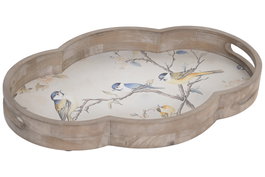 DKD Home Decor Bandeja de Madera Pajaros Natural Multicolor 46x30x5 cm
