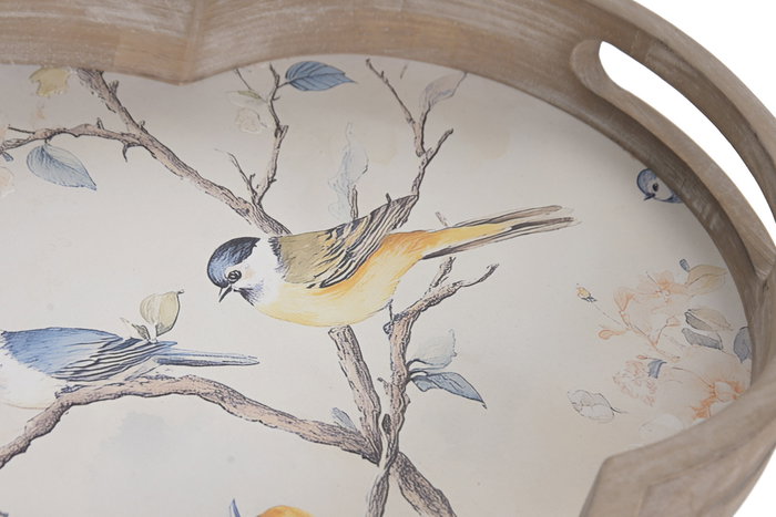 DKD Home Decor Bandeja de Madera Pajaros Natural Multicolor 46x30x5 cm