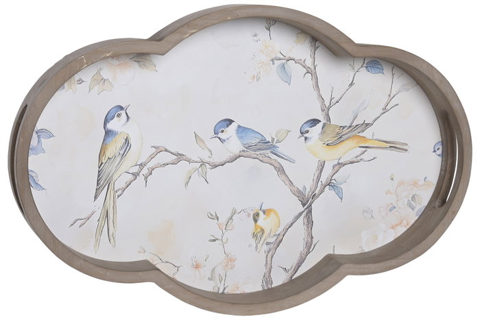 DKD Home Decor Bandeja de Madera Pajaros Natural Multicolor 46x30x5 cm
