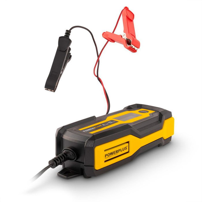 Powerplus Cargador Inteligente de Baterías 12V 120Ah 70W para Coche, Moto, Barco con Display LCD, Resistente Agua IP65 y Protección