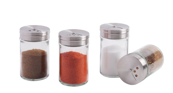 Inde Especiero de Cocina con Tapa de Vidrio y Base Inoxidable, 5 Piezas, 5 x 8 cm (24 Unidades)