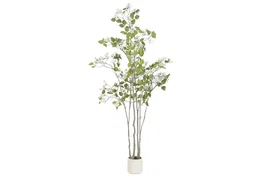 DKD Home Decor Árbol de Buganvilla en Blanco y Verde (60x60x170 cm) fabricado en poliéster y cemento
