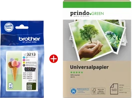 Brother LC3213 MCVP Value Pack Negro, Cian, Magenta, Amarillo con Papel Prindo Green