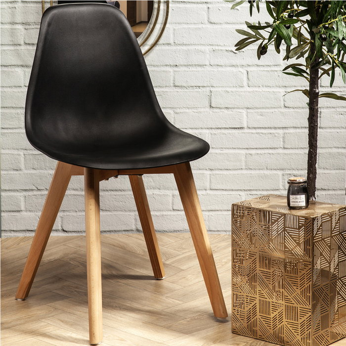 Home Deco Factory Silla STOCKHOLM Escandinava Negra Charles Eames Diseño Tulip Beech Madera Plástico 45.8x51.4x84.6 cm