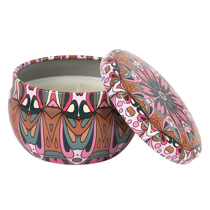 Home Deco Factory Velón Mandala Metal Colección Mirage 50g - Almendra, Higo, Pachuli, Rosa Oud - Parafina, Ø6 cm x 4 cm