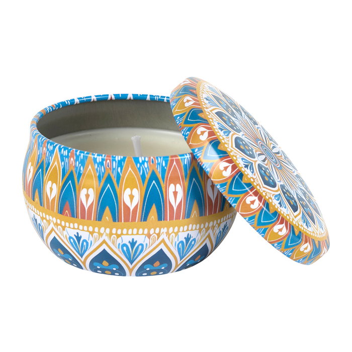 Home Deco Factory Velón Mandala Metal Colección Mirage 50g - Almendra, Higo, Pachuli, Rosa Oud - Parafina, Ø6 cm x 4 cm