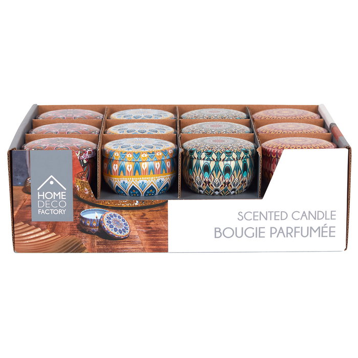 Home Deco Factory Velón Mandala Metal Colección Mirage 50g - Almendra, Higo, Pachuli, Rosa Oud - Parafina, Ø6 cm x 4 cm