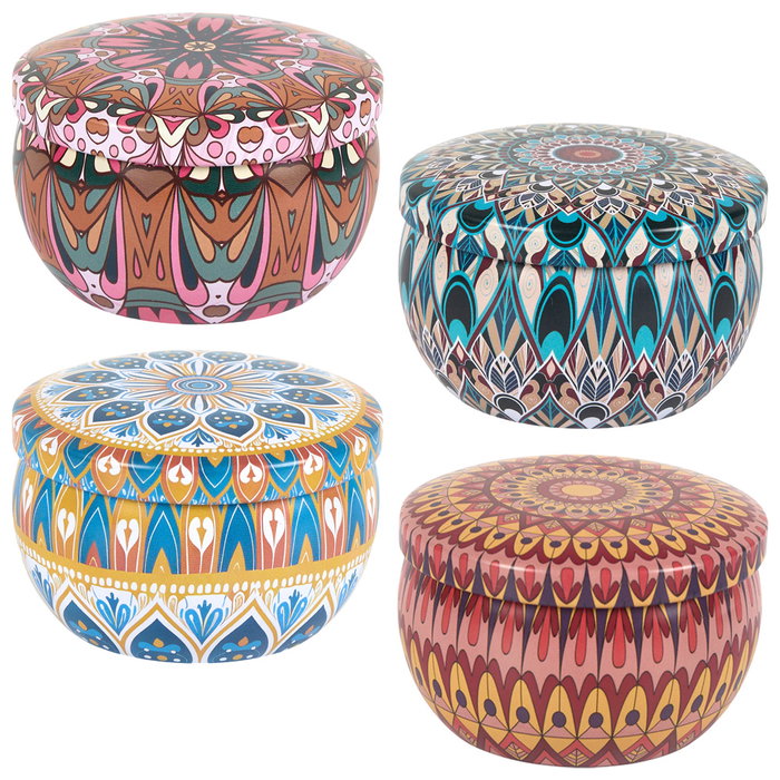 Home Deco Factory Velón Mandala Metal Colección Mirage 50g - Almendra, Higo, Pachuli, Rosa Oud - Parafina, Ø6 cm x 4 cm