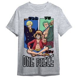TOEI ANIMATION Camiseta One Piece para Adulto con Monkey D. Luffy, Roronoa Zoro y Sanji, Talla XL, 65% Poliéster 35% Algodón