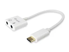 Equip Adaptador de Audio 133460 - Cable USB-C a 2 Jack 3.5mm Hembra para Auricular y Micrófono, Plug and Play, 15 cm, Blanco