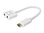 Equip Adaptador de Audio 133460 - Cable USB-C a 2 Jack 3.5mm Hembra para Auricular y Micrófono, Plug and Play, 15 cm, Blanco