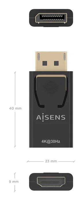 Aisens A125-0949 Adaptador DisplayPort Macho a HDMI Hembra, Conversor para 4K@30Hz, HDCP 1.3, Audio 8 Canales, Negro Aisens A125-0949 Adaptador DisplayPort Macho a HDMI Hembra, Conversor para 4K@30Hz, HDCP 1.3, Audio 8 Canales, Negro