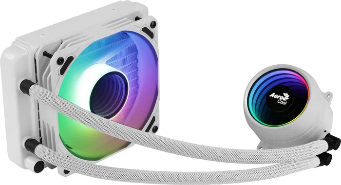 Aerocool Mirage L120 AIO - Sistema de Refrigeración Líquida para CPU, Ventilador RGB Direccionable de 120mm, Espejo Infinito, TDP 200W, Blanco, Compatible con Aura Sync/Mystic Light