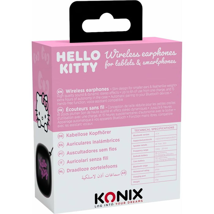 Fr tec Auriculares Konix Hello Kitty Bluetooth Rosa y Blanco