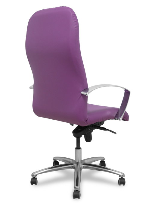 Sillón Caudete con mecanismo Basculante avanzado tapizada con Similpiel color Morado. Equipado con Base aluminio, Brazos fijos y Ruedas de parqué