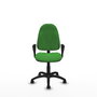 Silla de oficina Algarra con mecanismo Contacto permanente básico tapizada con Tela color Verde. Equipada con Base poliamida negra, Brazos fijos y Ruedas de parqué