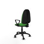 Silla de oficina Algarra con mecanismo Contacto permanente básico tapizada con Tela color Verde. Equipada con Base poliamida negra, Brazos fijos y Ruedas de parqué