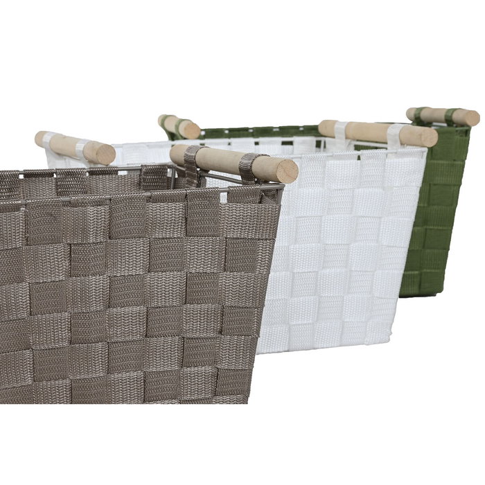 DKD Home Decor Set de 3 Cestas de PP y Madera Brillante DKD Home Decor Set de 3 Cestas de PP y Madera Brillante