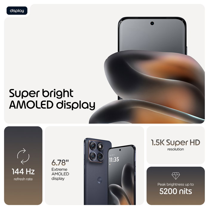 Motorola Edge 70 Fusion Smartphone Android 5G, Pantalla Extreme AMOLED de 6.78" 144Hz, 8 GB RAM + 256 GB, Cámara 50 MP, Snapdragon 7s Gen 3, Batería 5200 mAh, Negro Silhouette