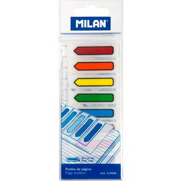 Milan Bloc 120 Marcadores de Páginas Adhesivos Flecha de Plástico Transparente C-Surtidos en 8 Colores con Regla