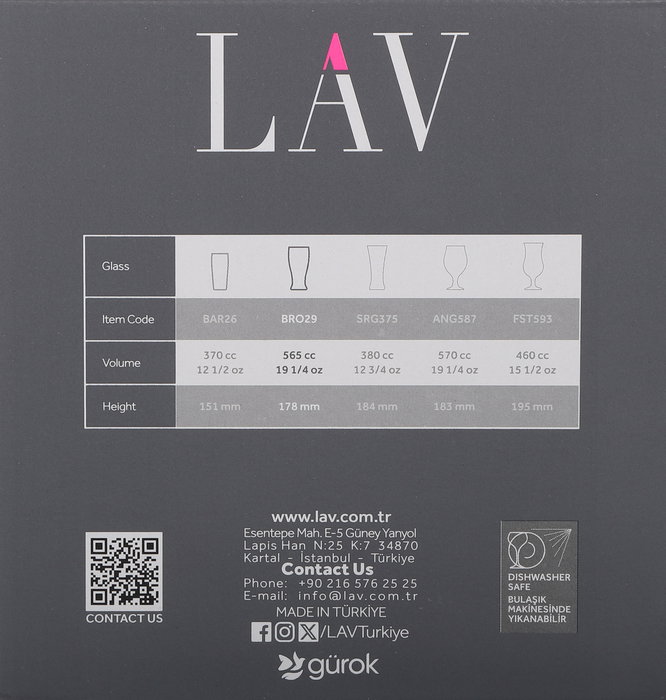 Lav Set 6 Vasos Cerveza Brott 565Cc Ø8x18 cm (4 Cajas)