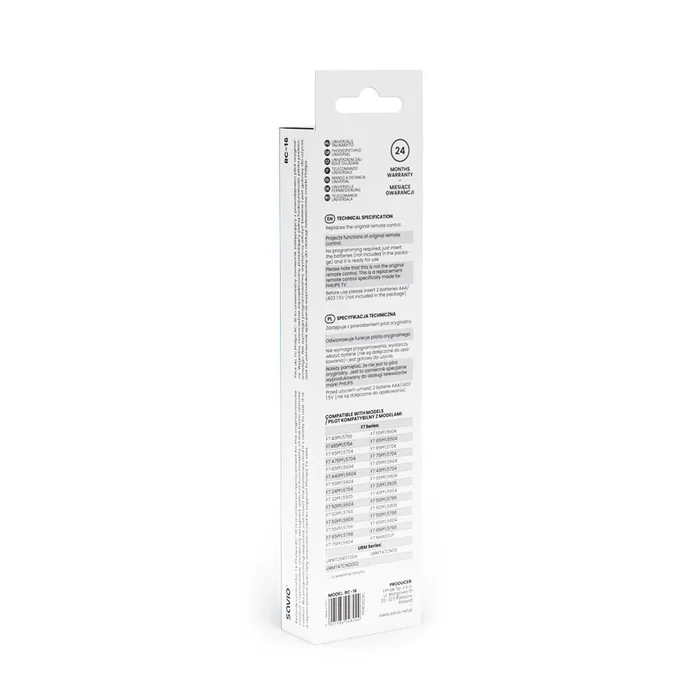 Savio Mando a Distancia Universal RC-16 - Reemplazo Compatible con Televisores Philips Smart TV (Serie F7: 43PFL5766, 55PFL5604, 65PFL5704; Serie URM)