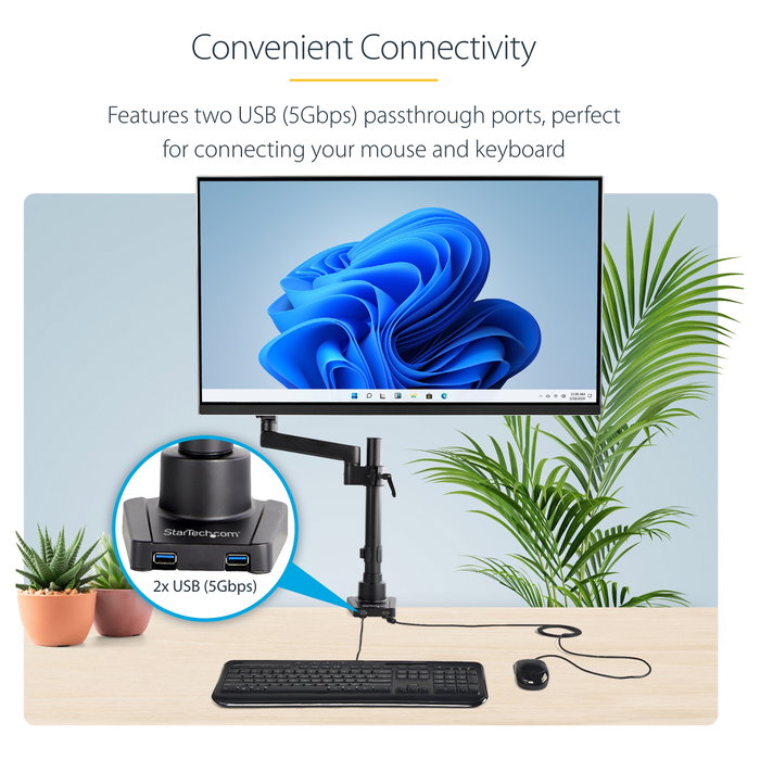 StarTech.com Brazo de Soporte para Monitor Articulado con 2 Puertos USB 3.0 Negro