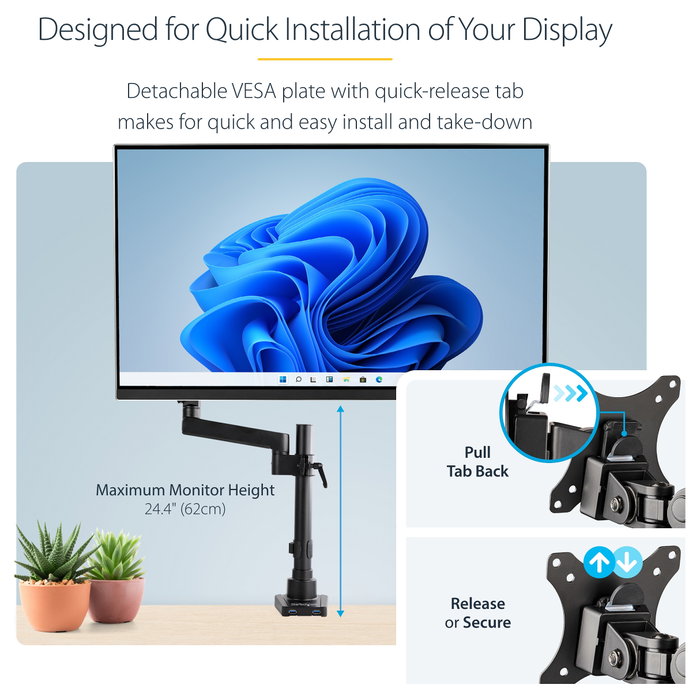 StarTech.com Brazo de Soporte para Monitor Articulado con 2 Puertos USB 3.0 Negro