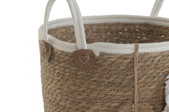 DKD Home Decor Cesta Boho, Juego de 3 Cestas de Fibra y Algodón en Color Natural Beige, 33 x 34 x 33 cm, Set de 2 Unidades DKD Home Decor Cesta Boho, Juego de 3 Cestas de Fibra y Algodón en Color Natural Beige, 33 x 34 x 33 cm, Set de 2 Unidades