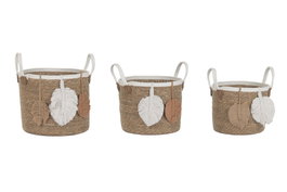 DKD Home Decor Cesta Boho, Juego de 3 Cestas de Fibra y Algodón en Color Natural Beige, 33 x 34 x 33 cm, Set de 2 Unidades