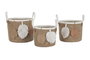 DKD Home Decor Cesta Boho, Juego de 3 Cestas de Fibra y Algodón en Color Natural Beige, 33 x 34 x 33 cm, Set de 2 Unidades