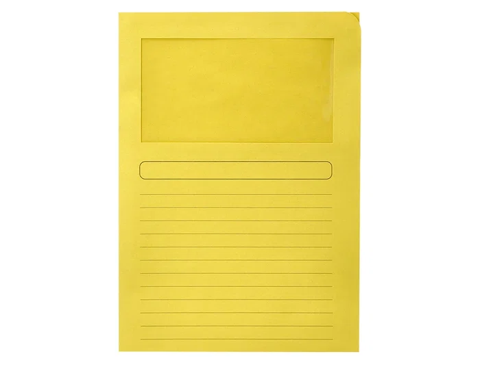 Q-connect Subcarpeta cartulina DIN A4 amarilla con ventana transparente, 120 g/m², certificado Blue Angel