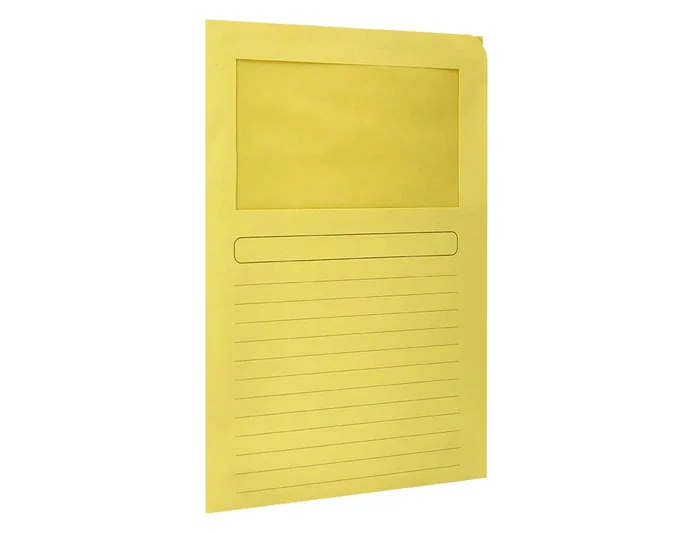 Q-connect Subcarpeta cartulina DIN A4 amarilla con ventana transparente, 120 g/m², certificado Blue Angel