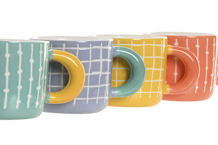 DKD Home Decor Taza de Porcelana New Bone, Verde y Naranja, 300ml, Apta para Microondas y Lavavajillas (12 Unidades)
