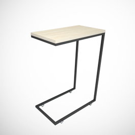 Hanah Home Mesa Auxiliar Industrial Callen, Roble, Tablero Melamina 18mm, Patas Metálicas con Ruedas, 46x62x26cm