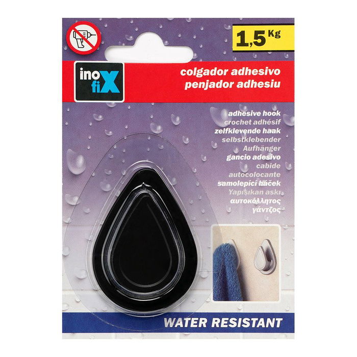 Inofix Colgador Resistente al Agua Gota Negro Mate 2193-3 Adhesivo Resistente Humedad Altas Temperaturas