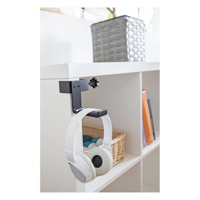 DeLOCK Soporte para Auriculares Ajustable de Aluminio Negro para Escritorio - 83x123x30 mm