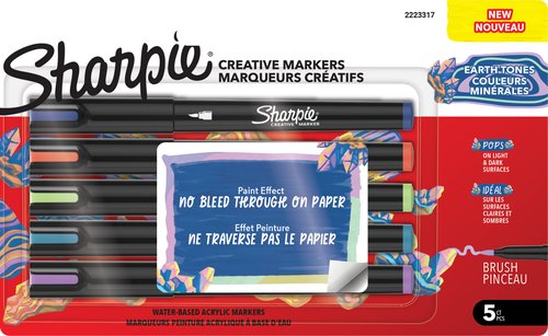 Sharpie Creative Acrylic Rotuladores Punta Pincel Colores Tierra Surtidos de 5 Unidades