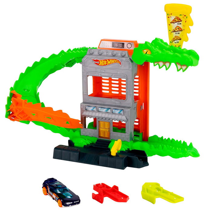 Hot Wheels Pista Ataque Del Cocodrilo Jhl93 con Coche, +4 años, Multilingüe (Inglés, Francés, Alemán, Italiano, Portugués, Español)