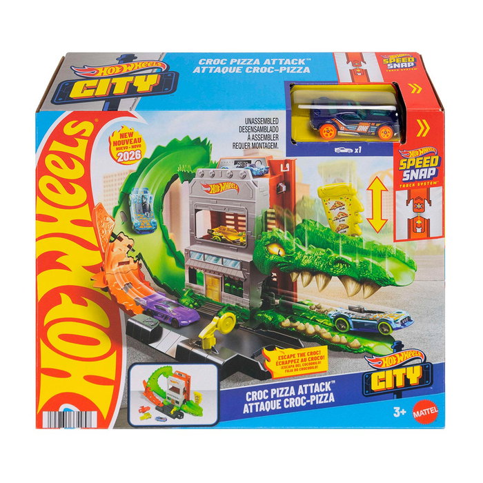 Hot Wheels Pista Ataque Del Cocodrilo Jhl93 con Coche, +4 años, Multilingüe (Inglés, Francés, Alemán, Italiano, Portugués, Español)