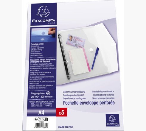 Dosier Sobre Exacompta Pp Velcro A4 Multitaladro Cristal Paquete De 5