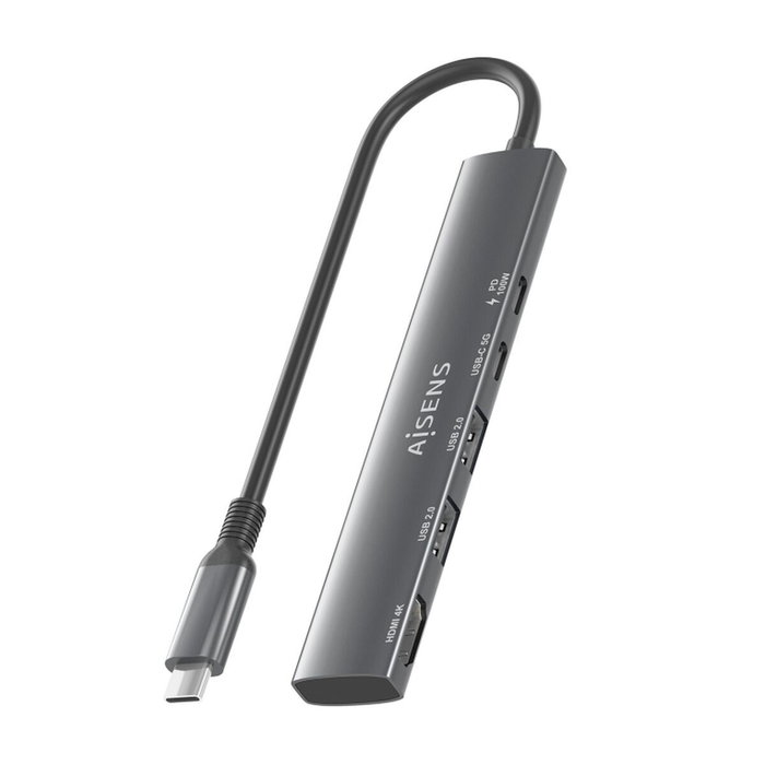 Aisens USB-C Dock 5 en 1 HDMI 4K, 2xUSB-A, 2xUSB-C PD, Gris Aisens USB-C Dock 5 en 1 HDMI 4K, 2xUSB-A, 2xUSB-C PD, Gris