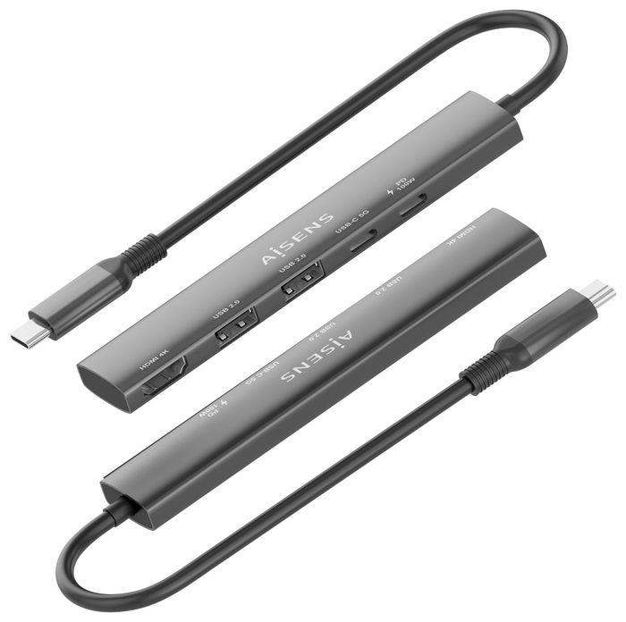 Aisens USB-C Dock 5 en 1 HDMI 4K, 2xUSB-A, 2xUSB-C PD, Gris Aisens USB-C Dock 5 en 1 HDMI 4K, 2xUSB-A, 2xUSB-C PD, Gris