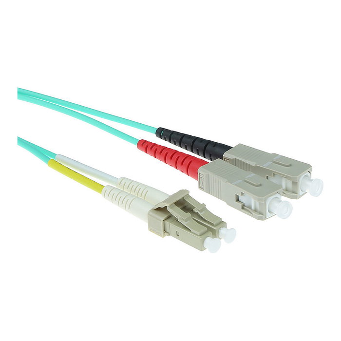 ACT Cable de parcheo de fibra óptica dúplex LSZH multimodo 50/125 OM3 LC a SC 5m ACT Cable de parcheo de fibra óptica dúplex LSZH multimodo 50/125 OM3 LC a SC 5m