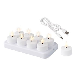 Lumineo Vela LED Recargable USB para Interior, Efecto Llama con Temporizador 6h/18h, IP20, Pack de 8 Velas con Batería y Cable USB Incluidos