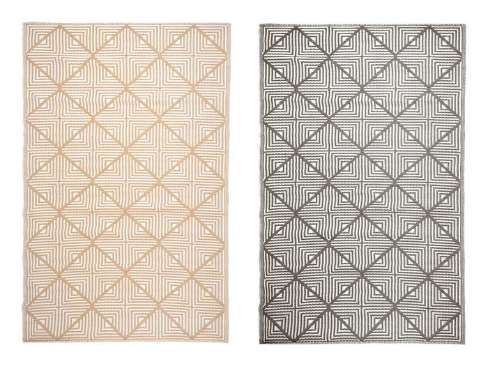 Ibergarden Alfombra Exterior de Polipropileno, Patrón de Rombos en Colores Surtidos (Beige/Gris), Dimensiones 120x180 cm (Set de 12)
