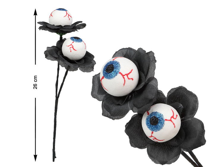 Flor Negra Decorativa 26 cm con Ojos – Ideal para Halloween y Ambientaciones de Terror Flor Negra Decorativa 26 cm con Ojos – Ideal para Halloween y Ambientaciones de Terror