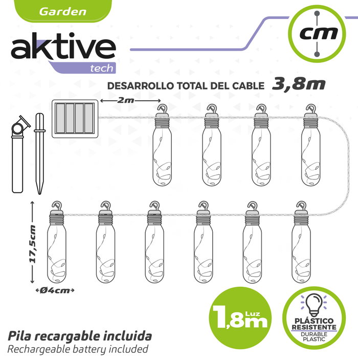 AKTIVE Guirnalda de 1,8m con 10 bombillas