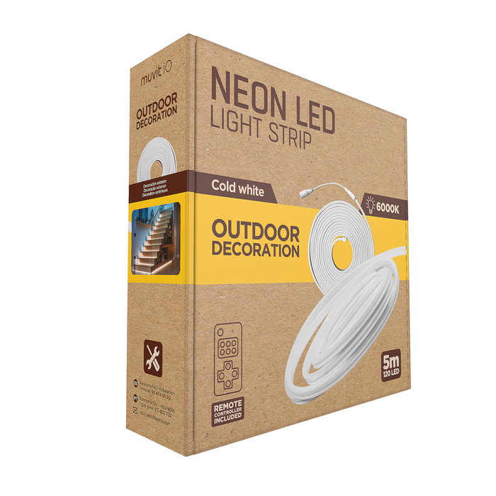 Muvit Tira Led Neon IO IP65 5m Blanco Cálido 3000K, Blanco Medio 4000K, Blanco Frío 6000K Control Remoto