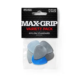 DUNLOP Pack 12 Púas Max-Grip Nylon Standard - Variety de 0.60mm a 1.5mm para Guitarra con Control y Tono Cálido Ideal para Rock
